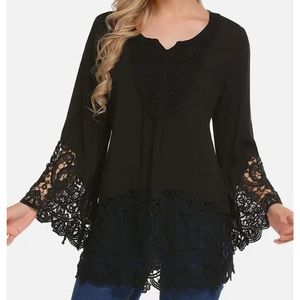 SoTeer Lace Bell Sleeve Blouse V Neck Crochet Top Size L NWOT